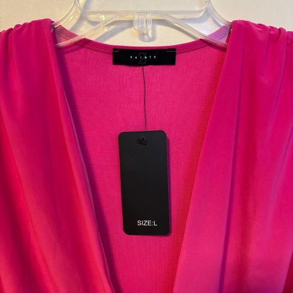 21 Saints Plunging V Neck Sleeveless Elastic Stretchy Bodysuit Hot Pink Large - Picture 4 of 4
